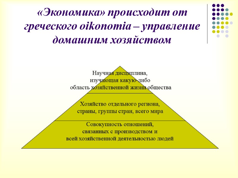 «Экономика» происходит от греческого oikonomia – управление домашним хозяйством